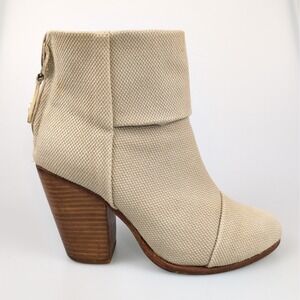 $495 Rag & Bone Classic Newbury‎ Beige Canvas Ankle Boots Booties Heel 7.5 37.5